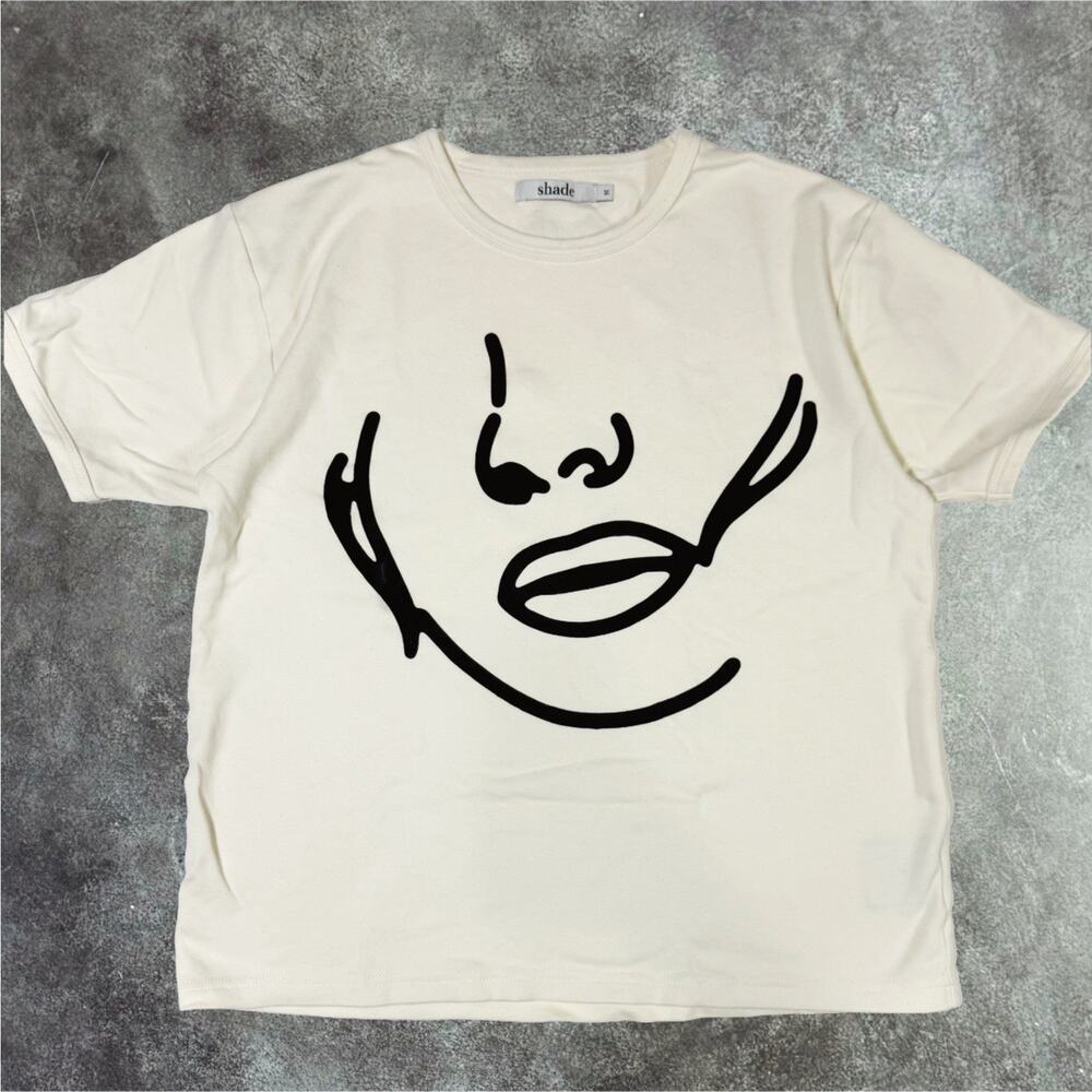 Shade White Abstract Face Graphic Print Crew Neck Short Sleeve T-Shirt L